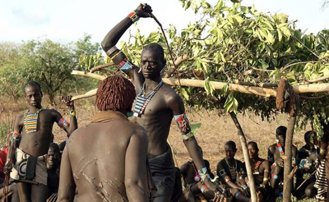 Bir garip Afrika kabilesi! Evlenmek isteyeni kırbaçlıyorlar