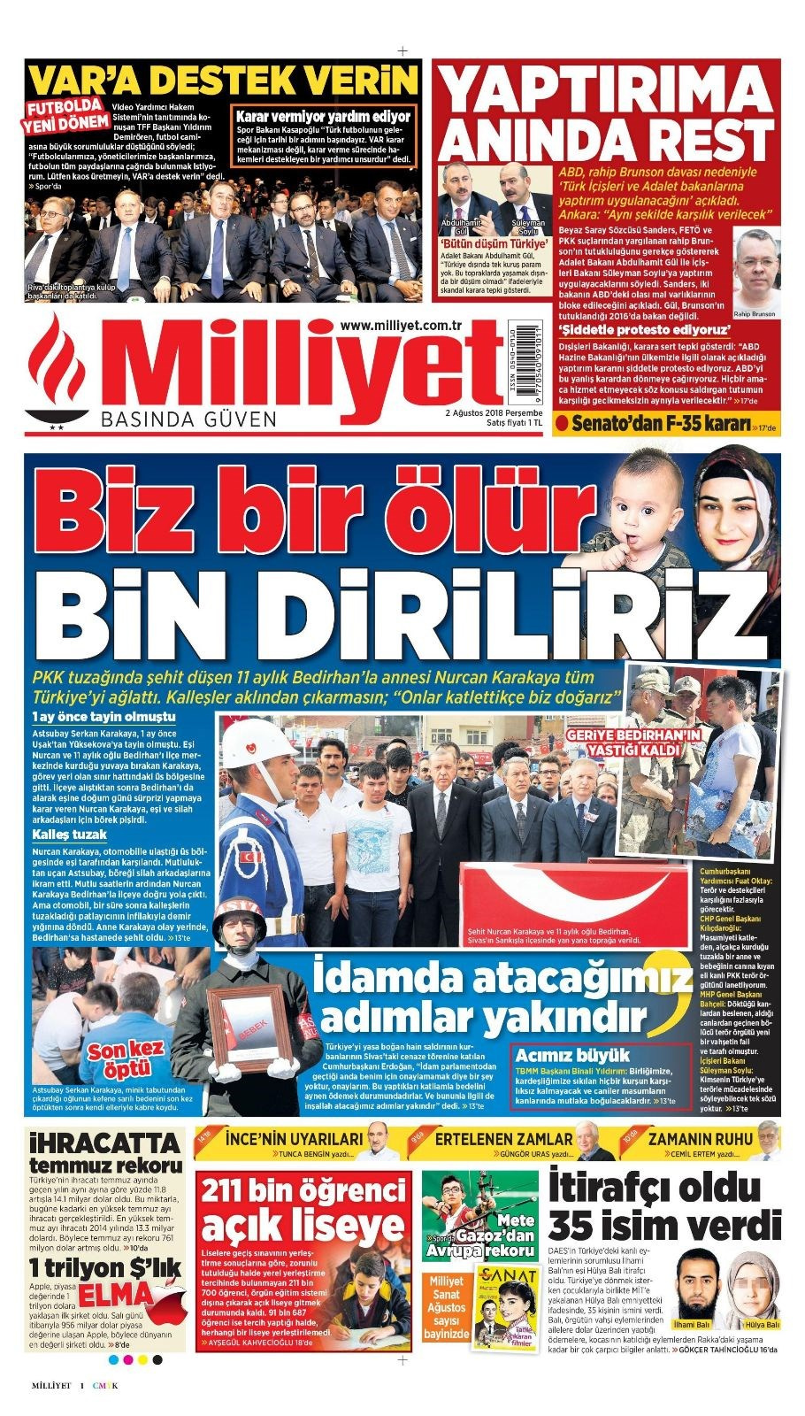 Gazete manşetleri 2 Ağustos 2018 Hürriyet - Posta - Sabah