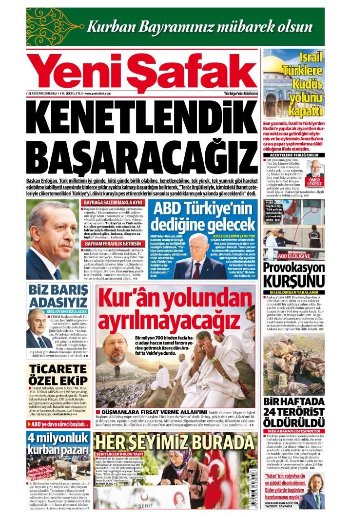 Gazete manşetleri 21 Ağustos 2018 Sabah - Posta - Milliyet - Hürriyet