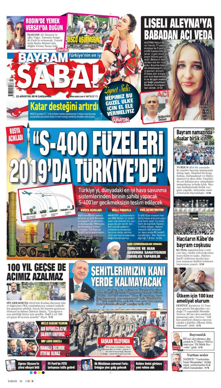 Gazete manşetleri 22 Ağustos 2018 Milliyet - Posta - Sabah - Sözcü