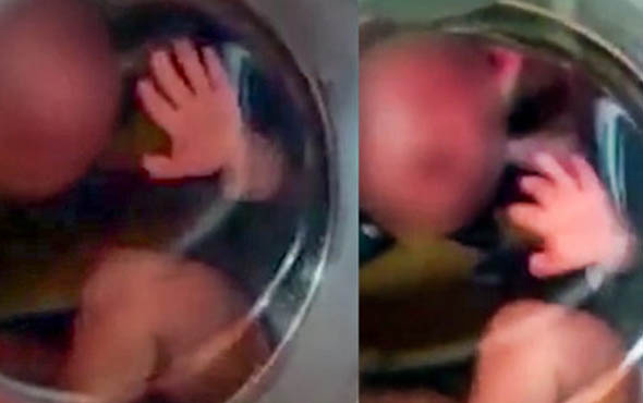 İnsanlık dışı görüntü! 2 yaşındaki çocuğu çamaşır makinesine attılar!