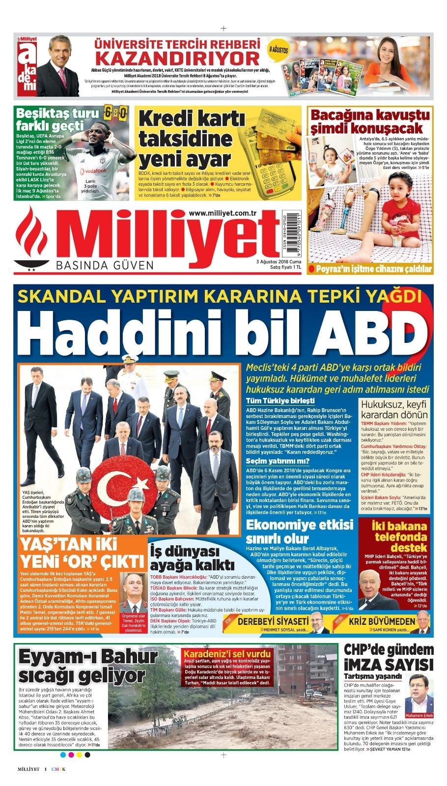 Gazete manşetleri 3 Ağustos 2018 Hürriyet - Posta - Sabah