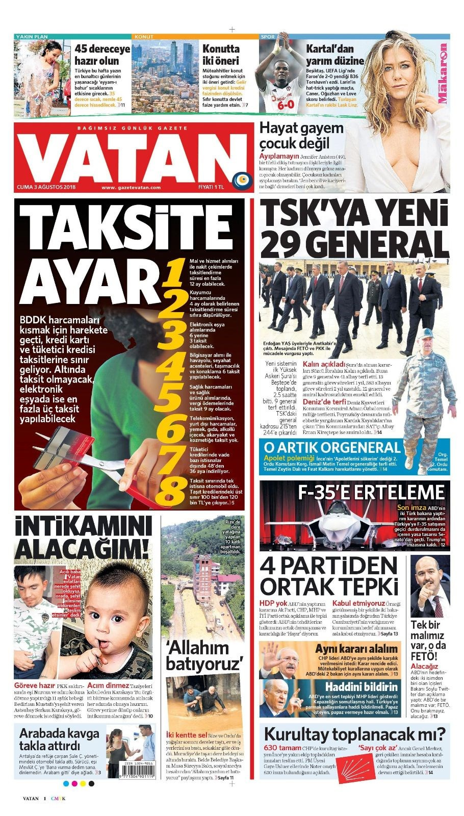 Gazete manşetleri 3 Ağustos 2018 Hürriyet - Posta - Sabah