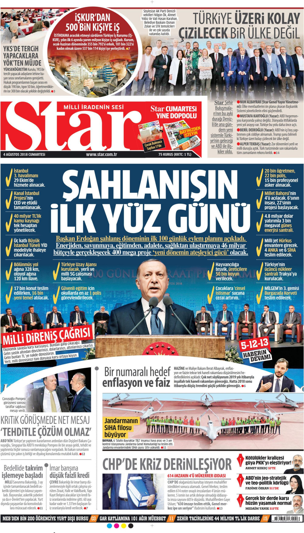 Gazete manşetleri 4 Ağustos 2018 Sabah - Posta - Hürriyet - Milliyet