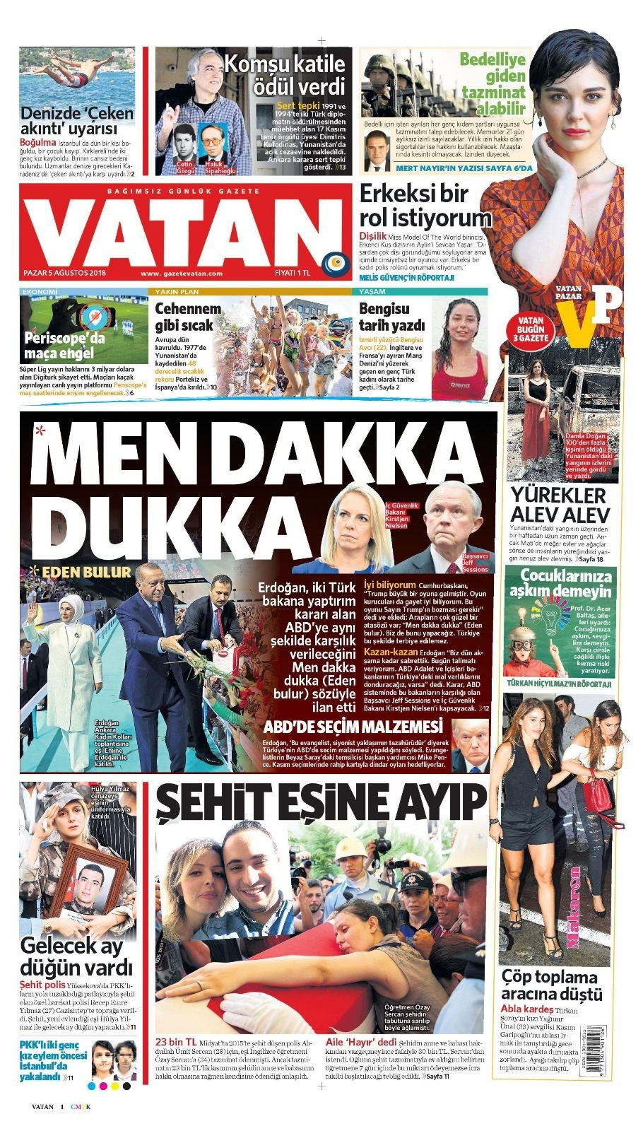Gazete manşetleri 5 Ağustos 2018 Hürriyet - Posta - Sabah