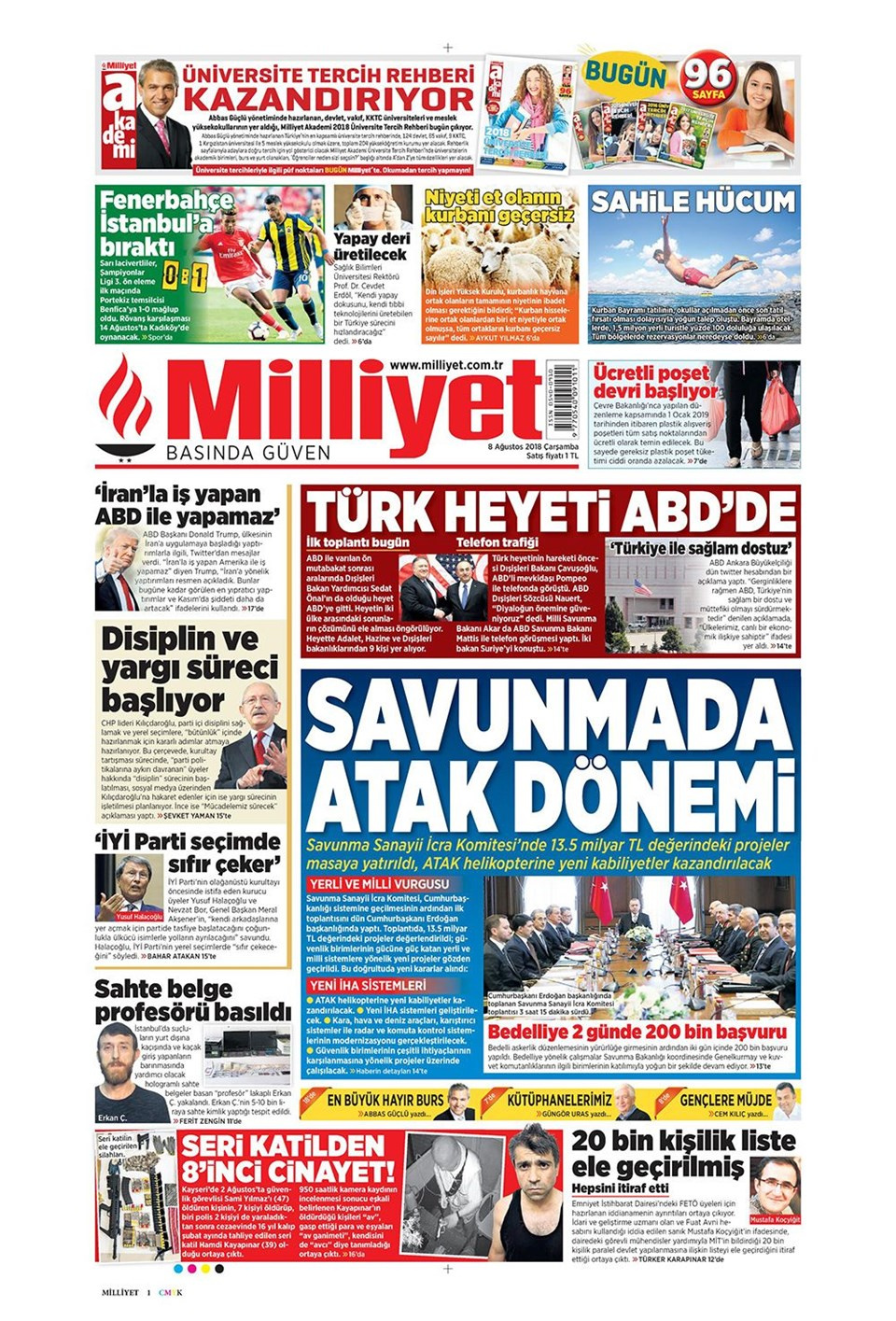 Gazete manşetleri 8 Ağustos 2018 Hürriyet - Posta - Sabah