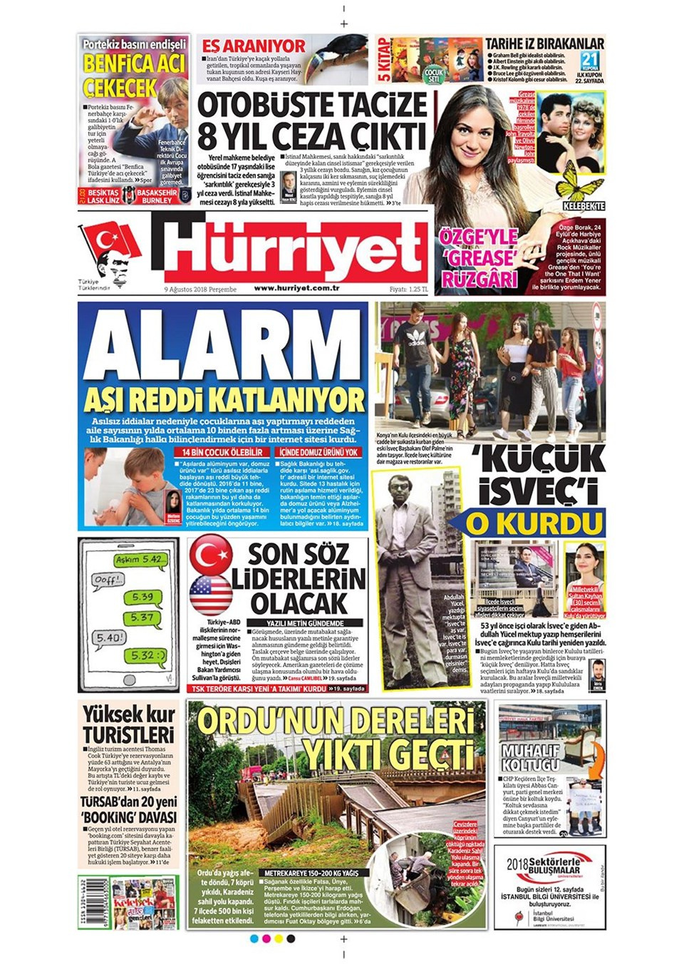 Gazete manşetleri 9 Ağustos 2018 Hürriyet - Posta - Sabah