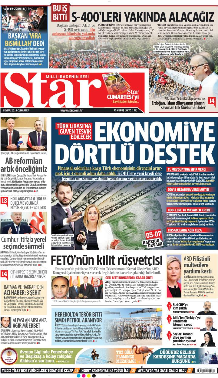Gazete manşetleri 1 Eylül 2018 Sabah - Hürriyet - Milliyet - Sözcü