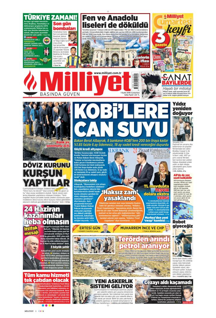 Gazete manşetleri 1 Eylül 2018 Sabah - Hürriyet - Milliyet - Sözcü