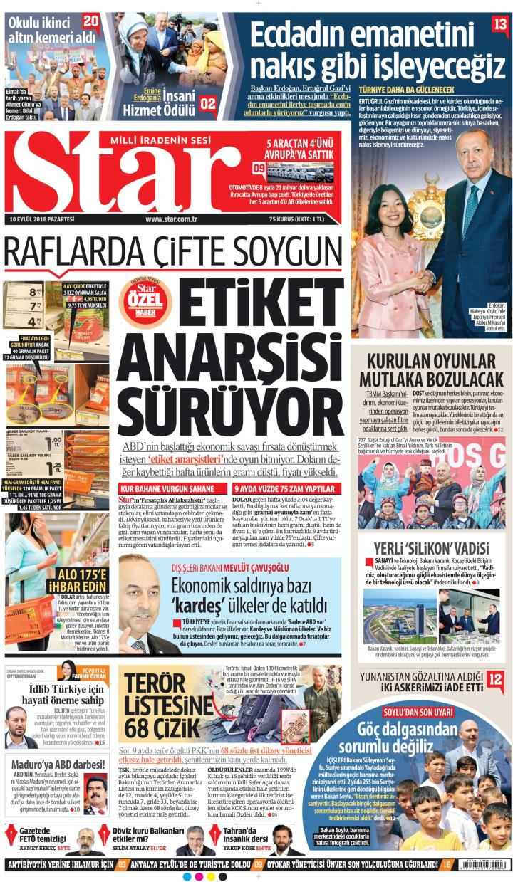 Gazete manşetleri 10 Eylül 2018 Sözcü - Milliyet - Hürriyet - Posta