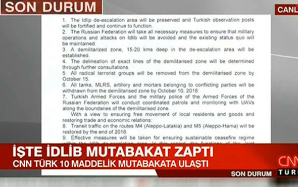 İşte Türkiye ile Rusya arasındaki İdlib mutabakat zaptı