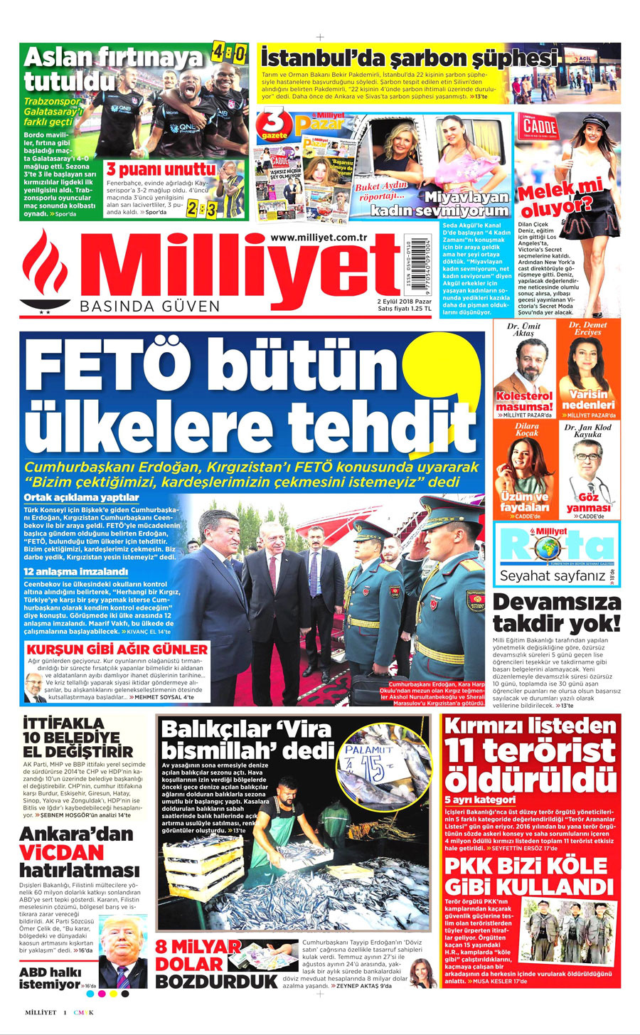 Gazete manşetleri 2 Eylül 2018 Sabah - Hürriyet - Milliyet - Sözcü