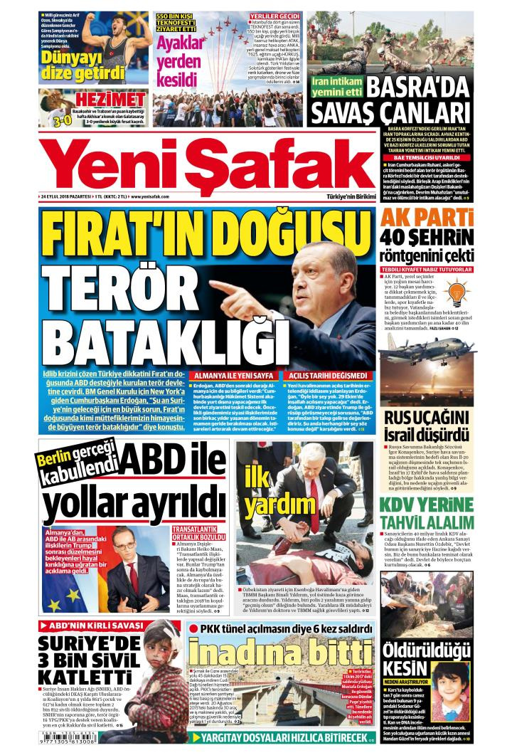Gazete manşetleri 24 Eylül 2018 Milliyet - Hürriyet - Sözcü - Posta