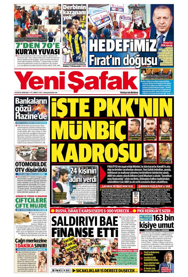 Gazete manşetleri 25 Eylül 2018 Milliyet - Posta - Hürriyet - Sözcü