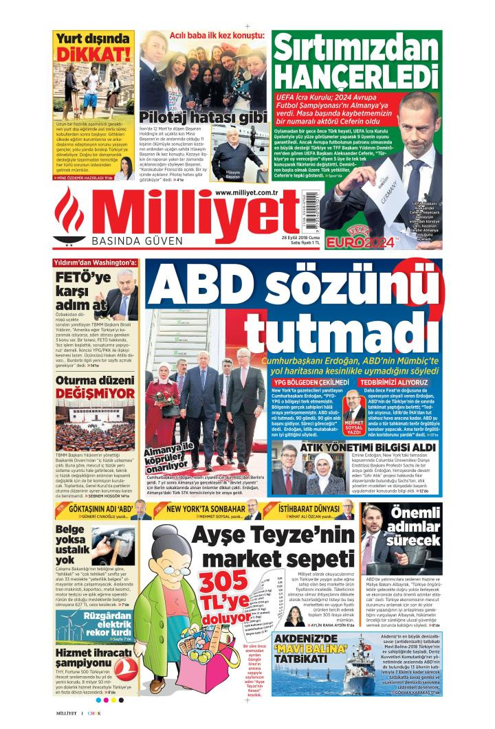 Gazete manşetleri 28 Eylül 2018 Sözcü - Hürriyet - Milliyet - Posta