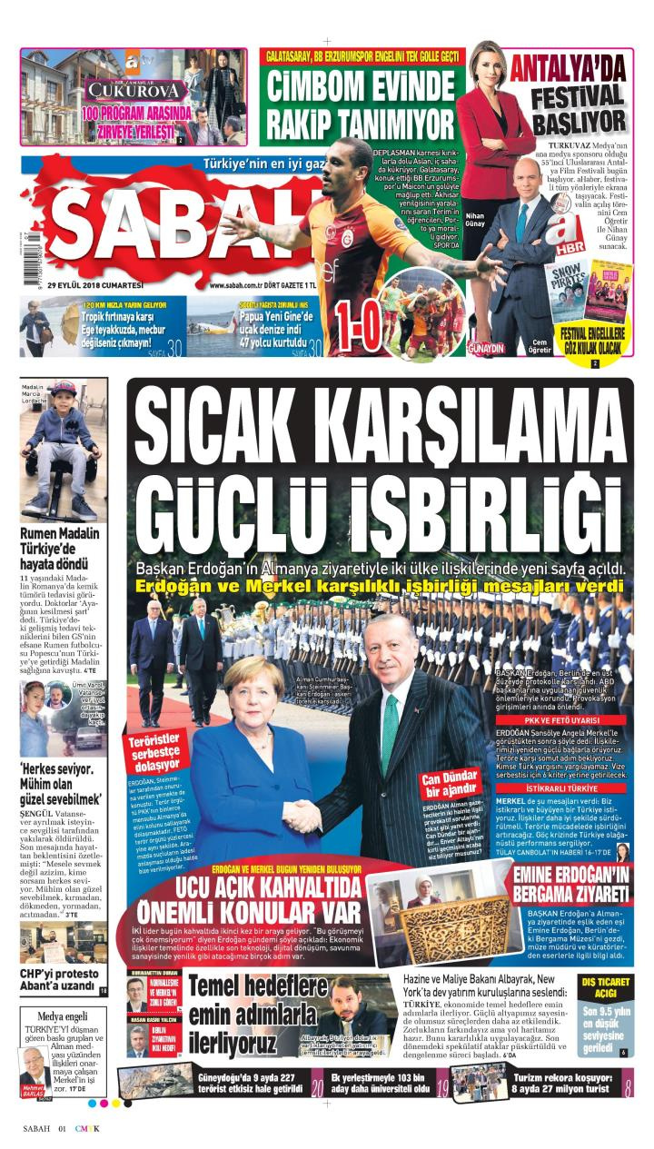 Gazete manşetleri 29 Eylül 2018 Hürriyet - Posta - Sözcü - Sabah