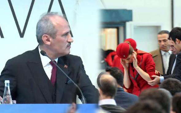Ulaştırma Bakanı Mehmet Cahit Turhan konuşurken THY hostesi fenalaştı