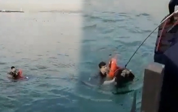 Kadıköy'de polis denize düşen genç kızı kurtarma anları