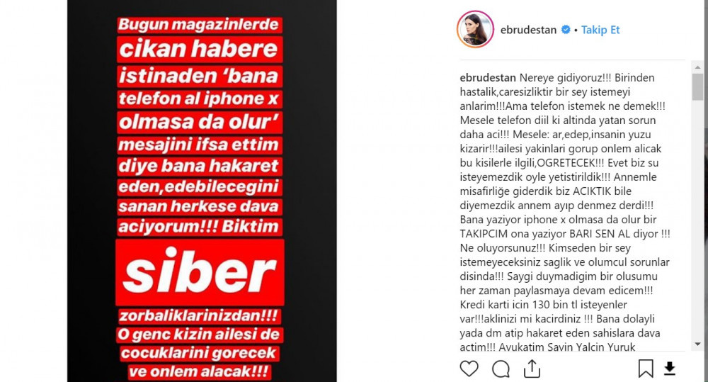 Ebru Destan, telefon isteyen takipçisini ifşa etti