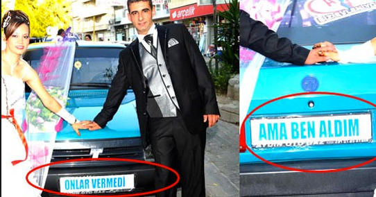 Türkler'in ilginç düğün arabası yazıları