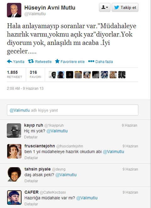 Vali Mutlu'ya atılan en ilginç tweetler