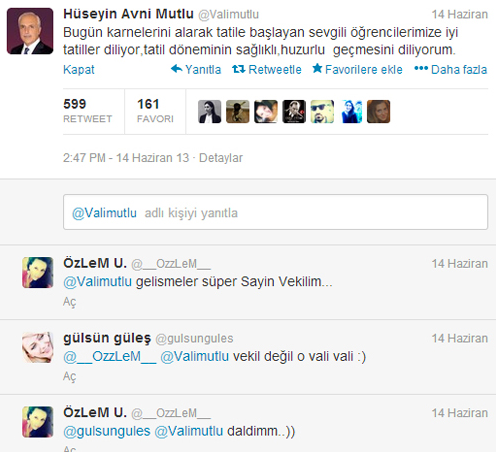 Vali Mutlu'ya atılan en ilginç tweetler