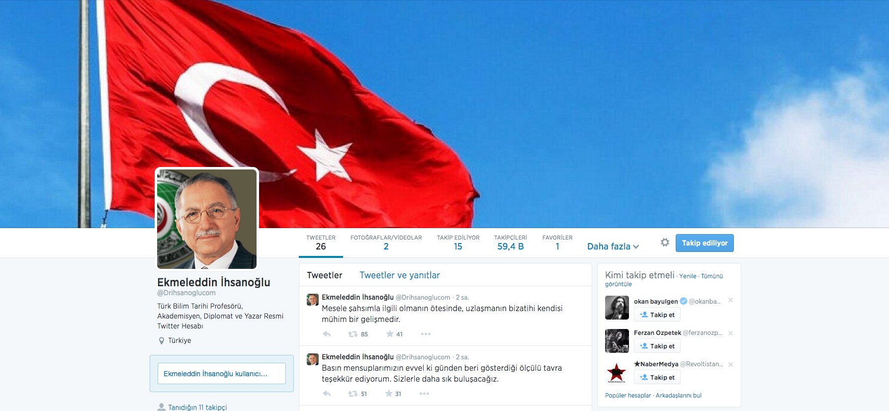 ekmeleddin ihsanoğlu twitter adresi, ekmeleddin ihsanoğlu twitter, ekmeleddin ihsanoğlu'nun gerçek twitter hesabı