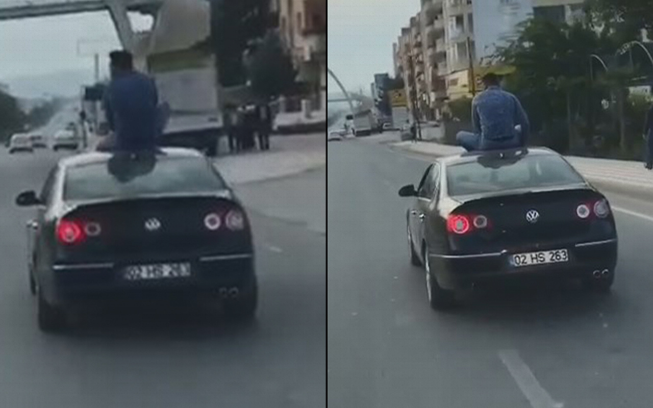 Batman'da otomobilin üstüne oturarak yolculuk yaptı