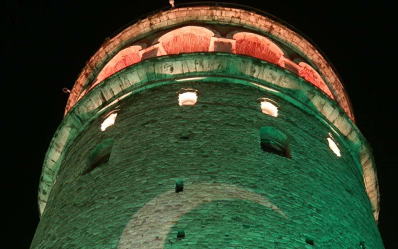 Galata Kulesi yeşile büründü