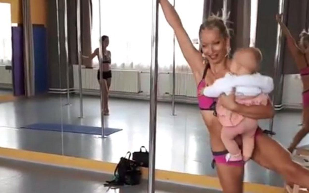 Bebeğiyle direk dansı yaptı sosyal medya yıkıldı!