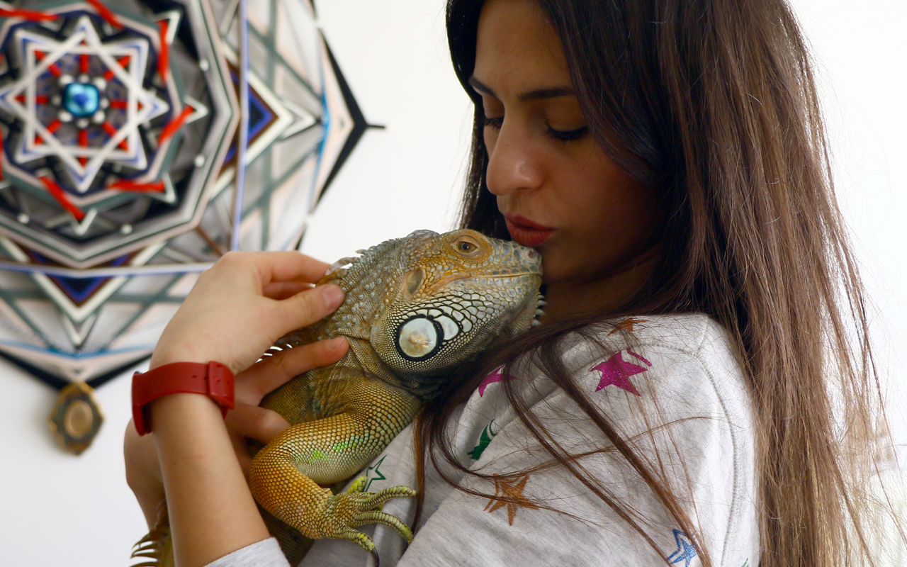 Genç öğretmen ile İguana arasında ki sevgi görenlere parmak ısırtıyor