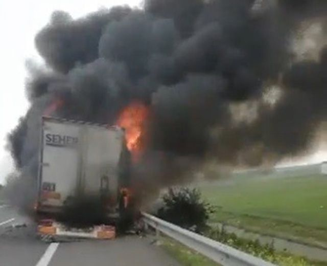 Şanlıurfa'da tavuk eti yüklü TIR'da yangın