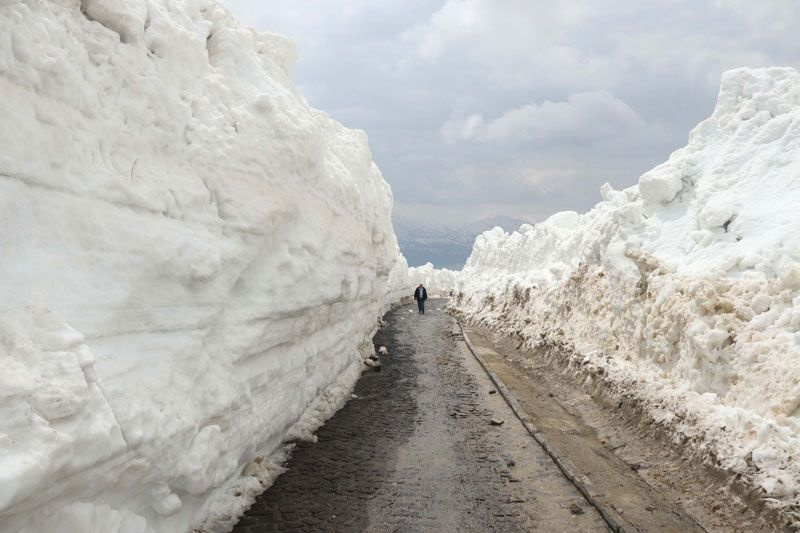 Kar kalınlığı 10 metreye ulaşan yolu açmak için serferber oldular