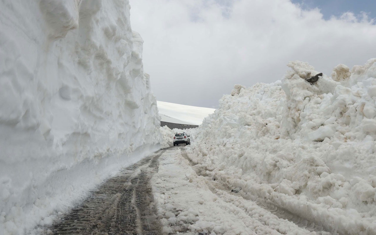 Kar kalınlığı 10 metreye ulaşan yolu açmak için serferber oldular