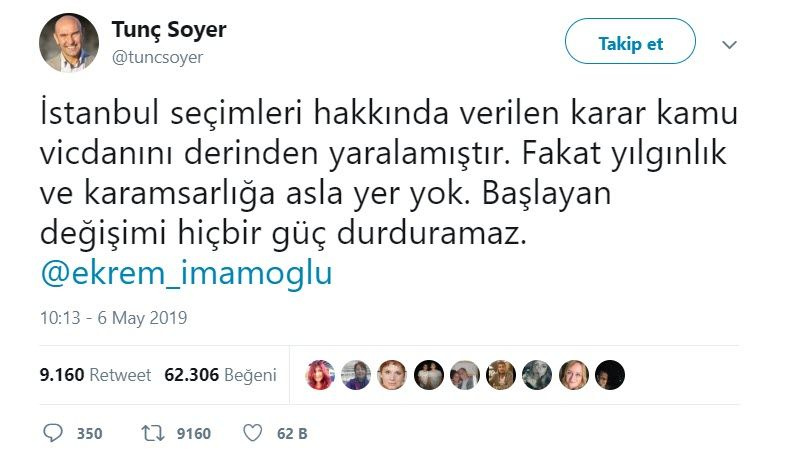 İstanbul seçimleri iptal olunca ünlü isimler twitteri salladı