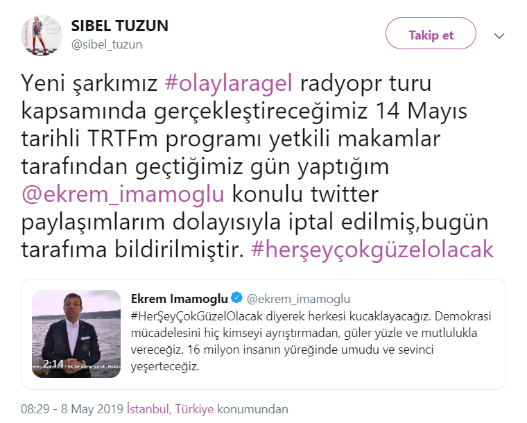 İmamoğlu'na destek veren Sibel Tüzün'ün TRT FM'deki programı iptal edildi