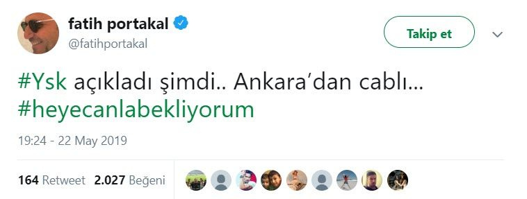 YSK'nın İstanbul seçimlerine iptal kararına ünlülerden tepki yağıyor Fatih Portakal'ın tweetini bakın