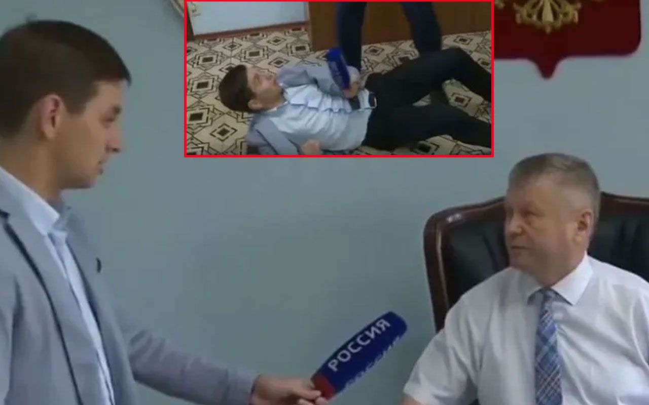 Rusya'da belediye başkanı soruyu beğenmedi! Muhabiri yere çaldı
