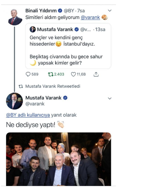Binali Yıldırım'dan Mustafa Varank'a sürpriz elinde simit tepsisiyle...