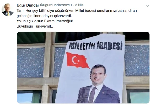 Uğur Dündar'dan Binali Yıldırım açıklaması : 'Niyeti ortaya çıktı' Uğur Dündar'dan Binali Yıldırım açıklaması : 'Niyeti ortaya çıktı'