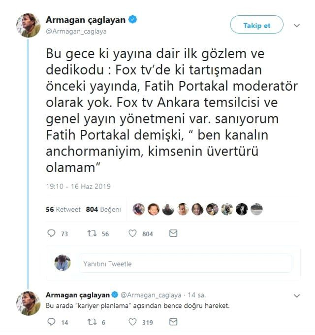 Ortak yayına ilişkin Armağan Çağlayan'dan olay Fatih Portakal iddiası