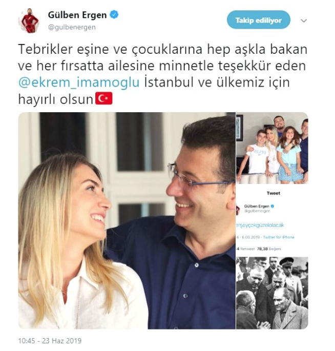 Gülben Ergen'in Ekrem İmamoğlu twitini gördünüz mü! AK Parti'yi terketmiş