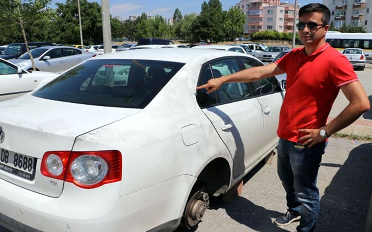 Ankara'da park halindeki otomobilin 4 lastiği çalındı