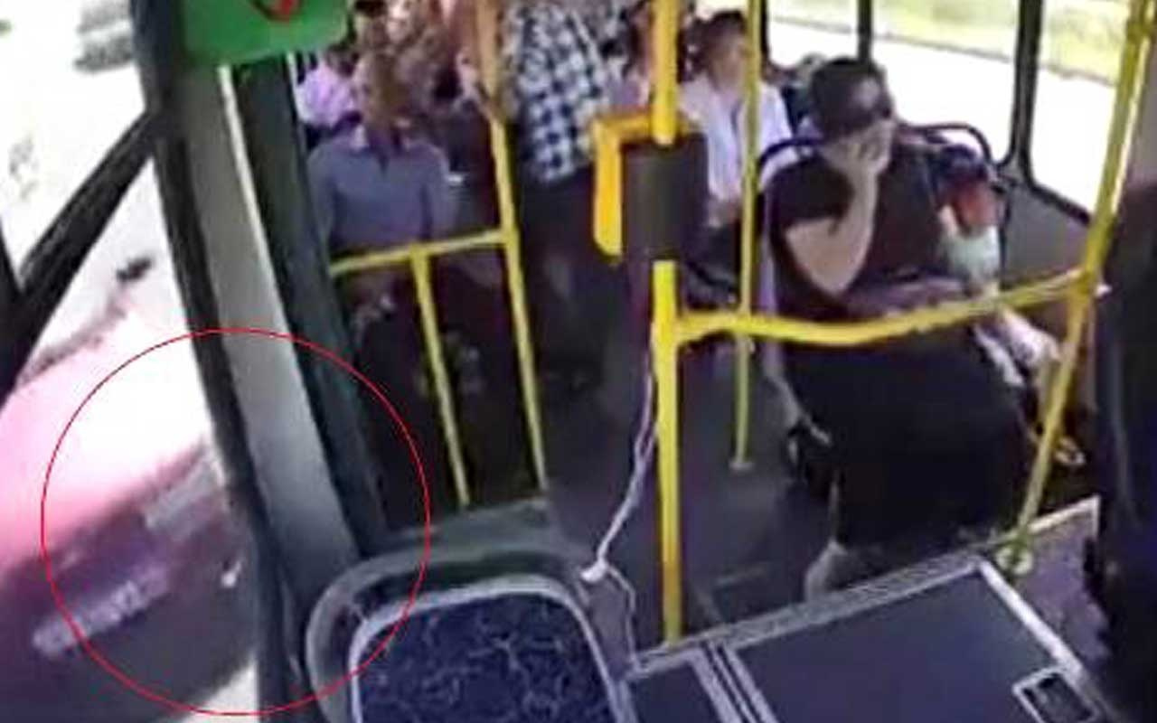 El freni çekilmeyen otobüsten atlayan anne ve çocuk az kalsın ölüyordu