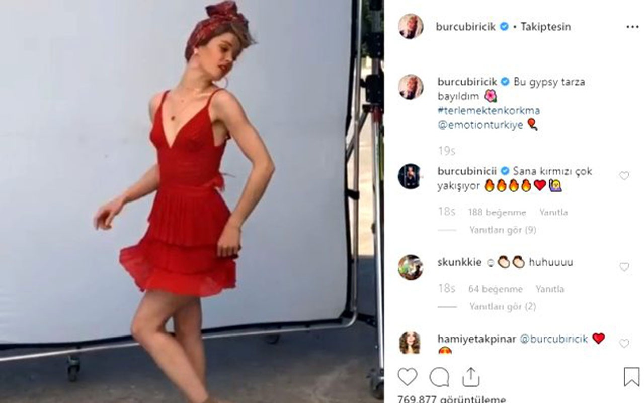 Mini elbisesiyle dans eden oyuncu Burcu Biricik'in videosuna beğeni yağdı