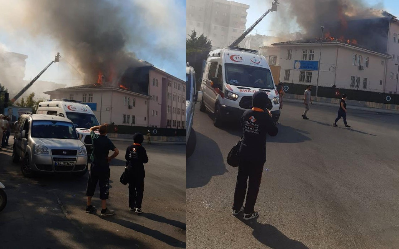 Esenyurt'ta okulun çatısı alev alev yandı