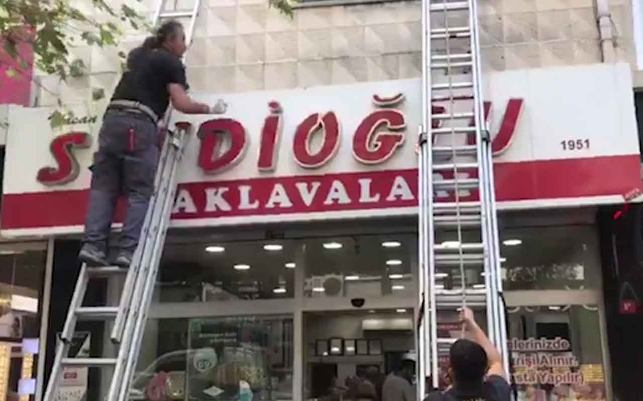 Hamile kadına dehşeti yaşatan baklavacı kardeşlerin tabelalar indirildi