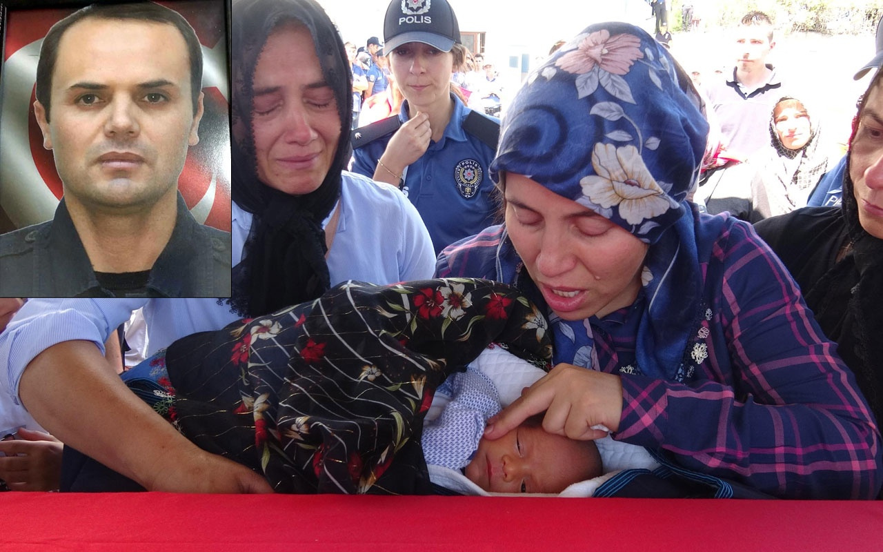 Karabük'te kalp krizinden ölen polis 15 günlük bebeğiyle uğurlandı!