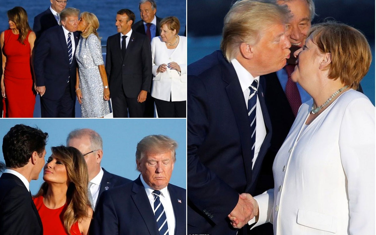 Macron'un eşinin Trump'ı öpmesi G-7 zirvesine damga vuran kareler
