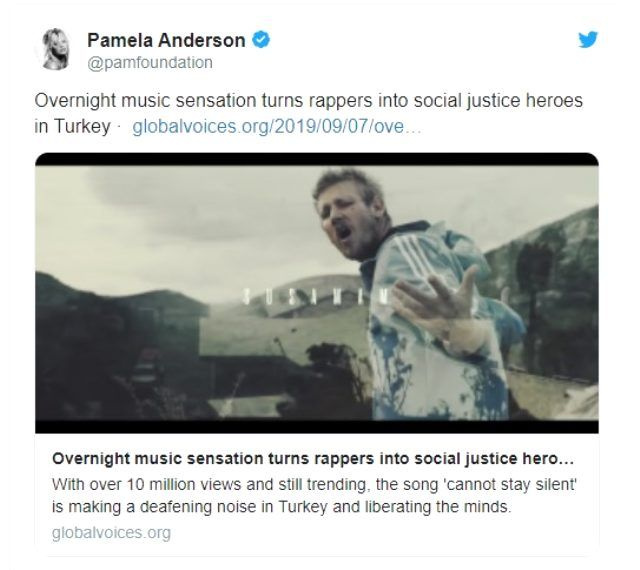 Şanışer'in Susamam şarkısını Amerikalı Pamela Anderson örnek olsun deyip paylaştı